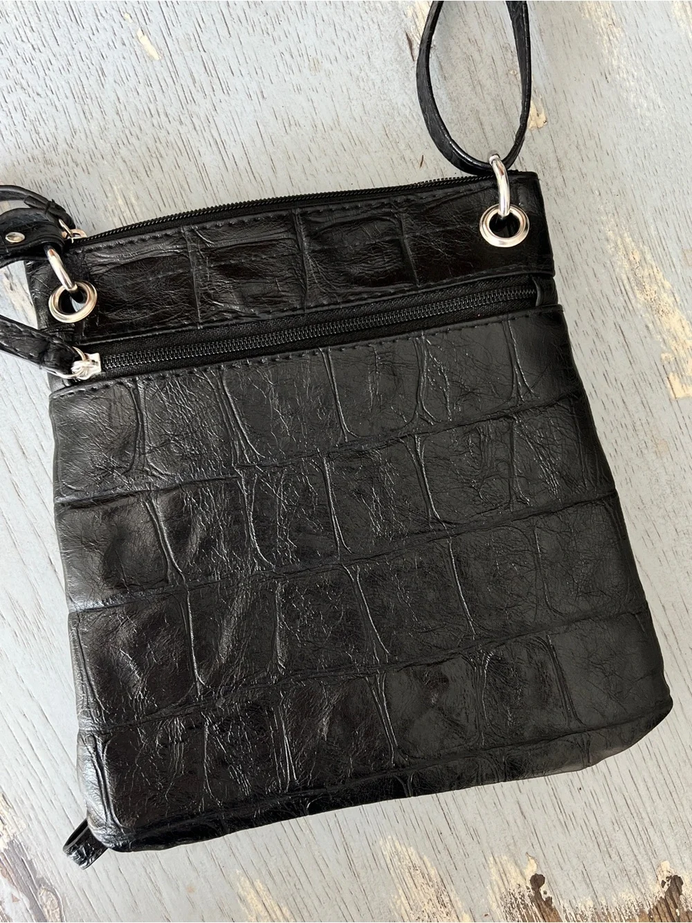 Nicole by Nicole Miller Black Faux-Croc Crossbody Bag - Picture 11 of 12